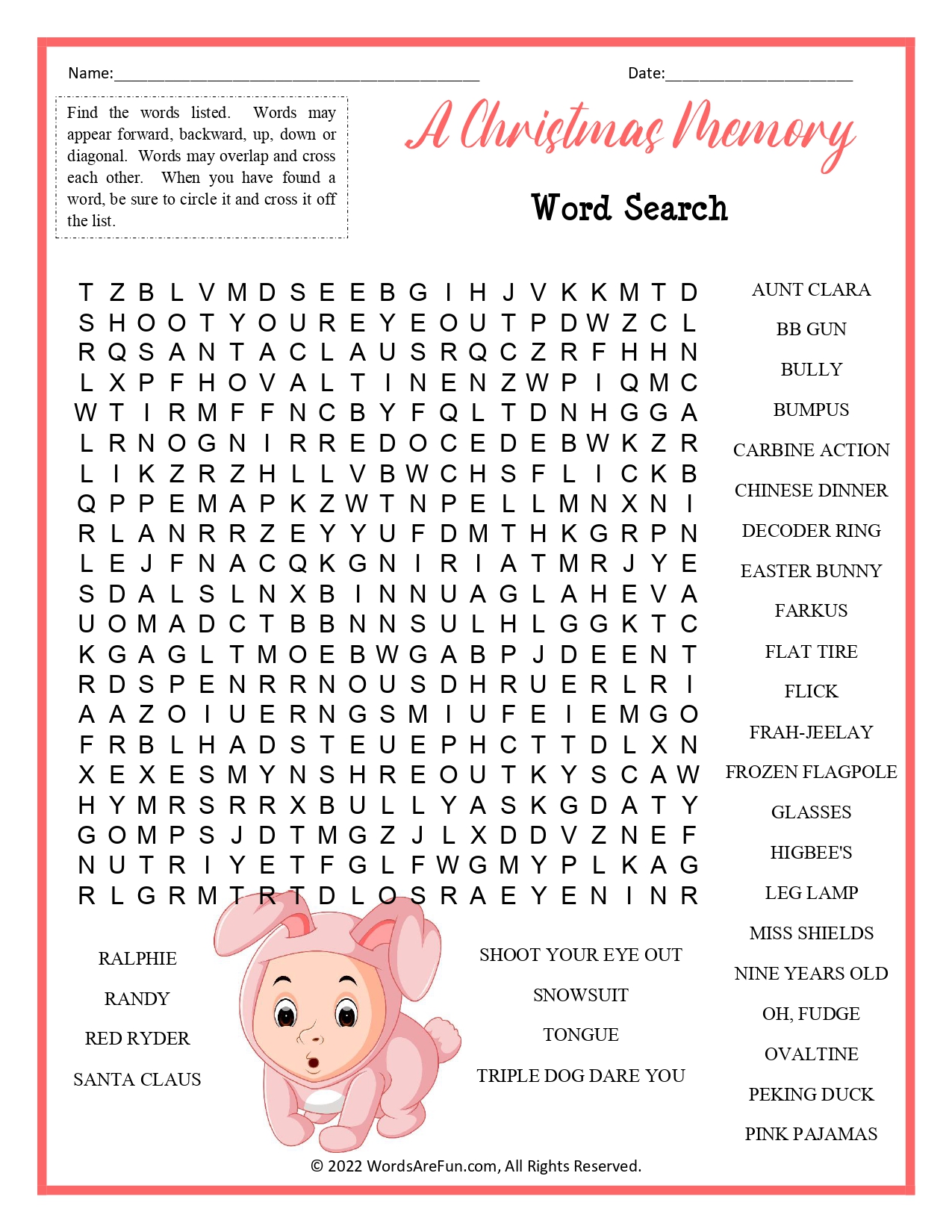 A Christmas Story Word Search