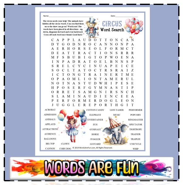 Circus Word Search