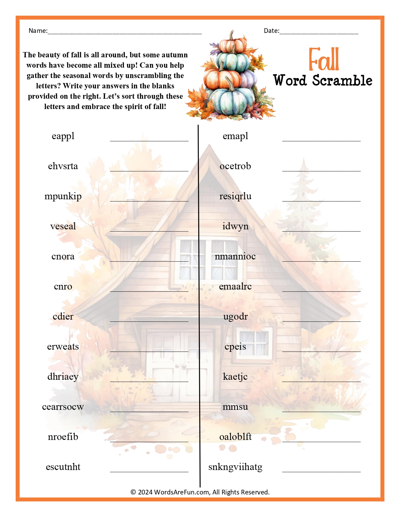 Fall Word Scramble