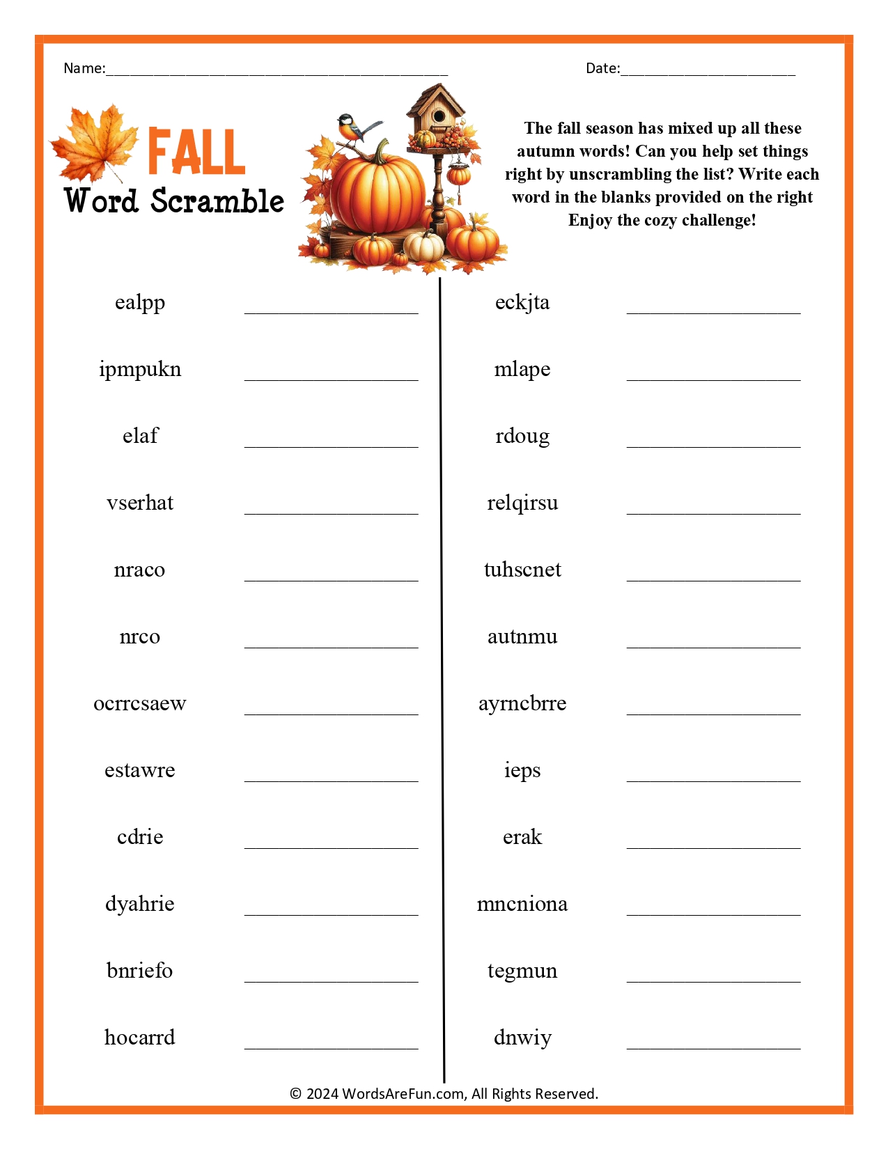 Fall Word Scramble