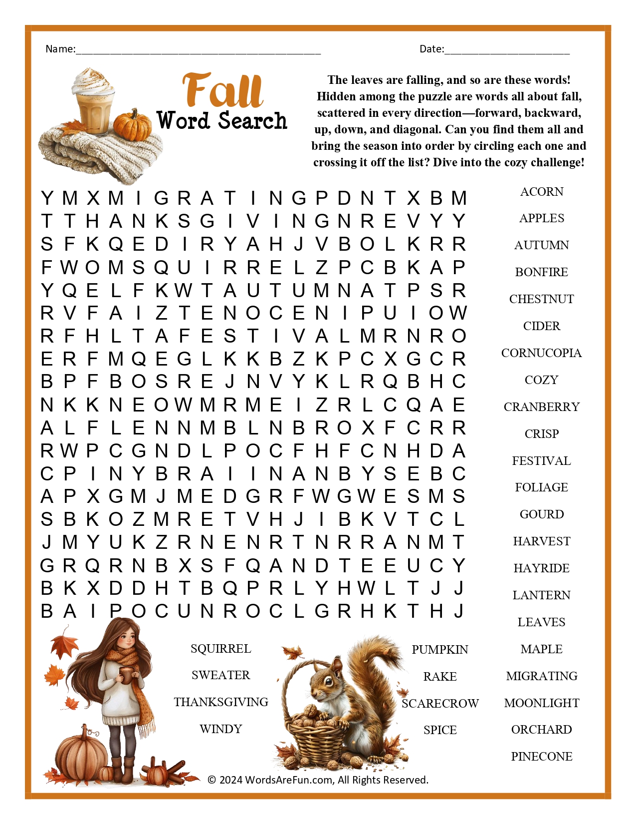 Fall Word Search