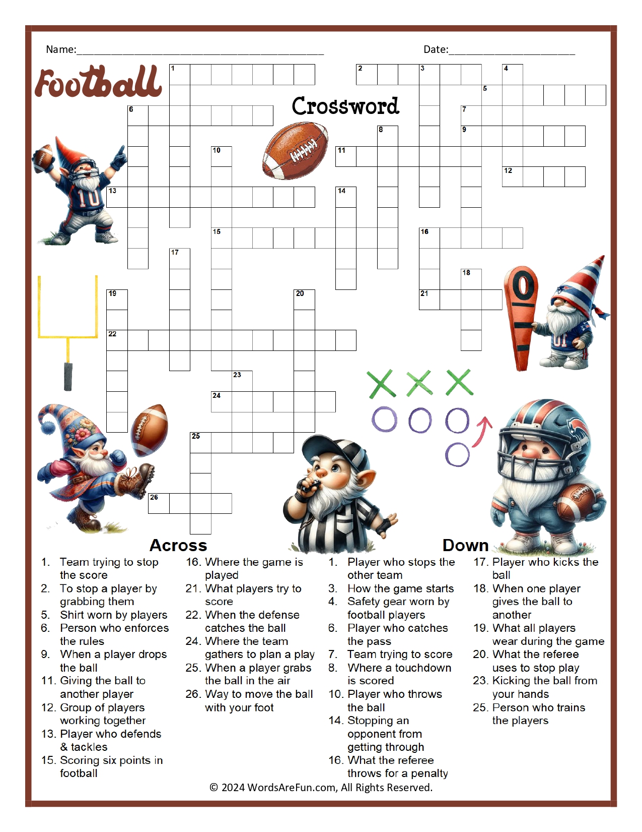 Football Crossword Puzzle