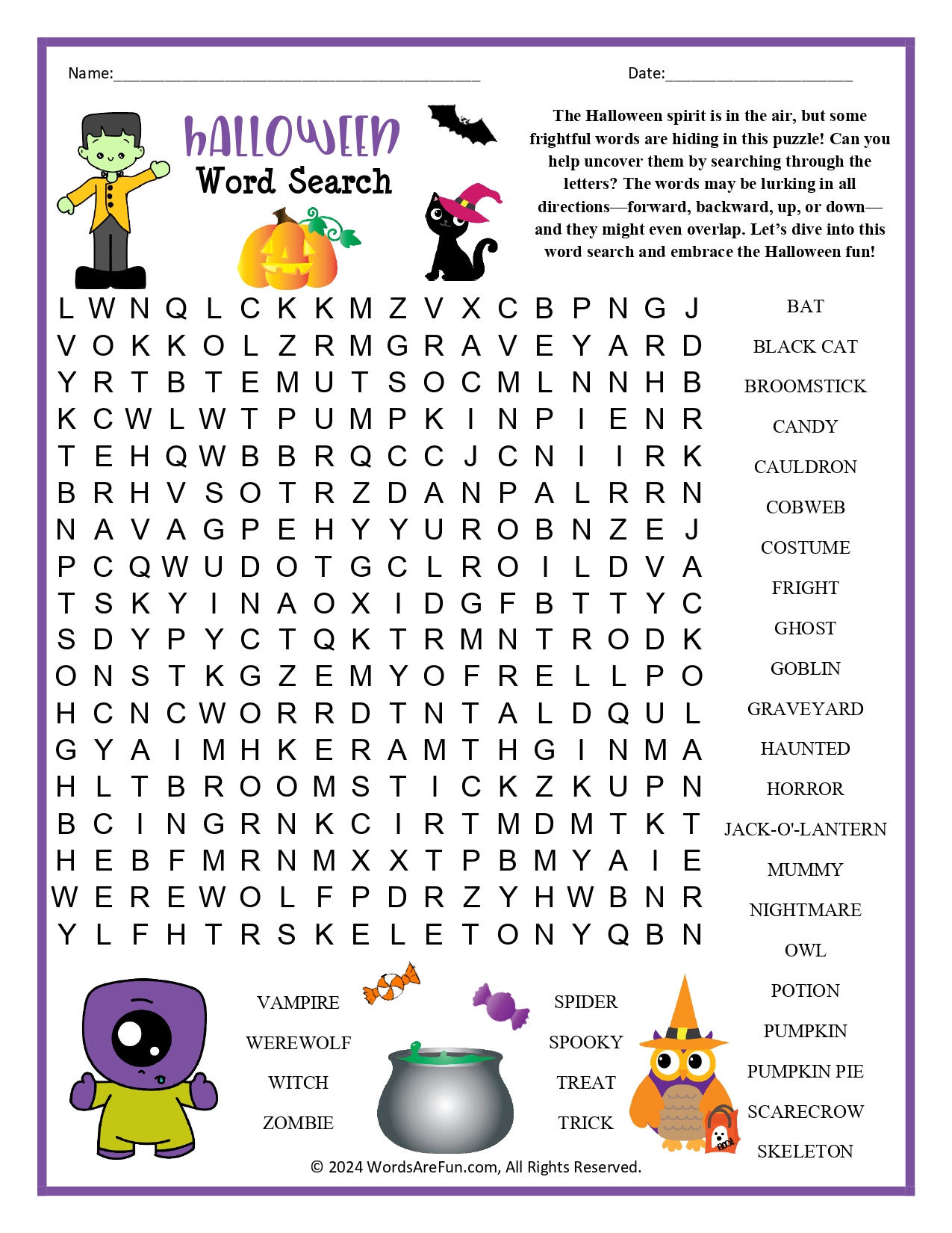 Free Halloween Word Search