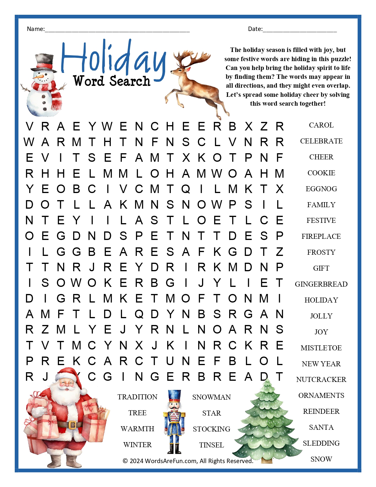 Free Holiday Word Search