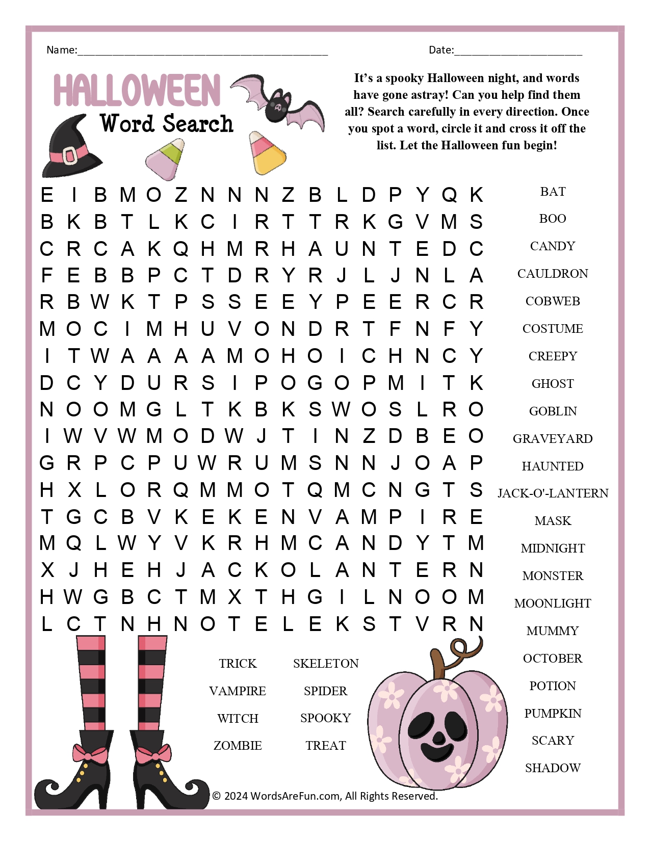 Halloween Word Search