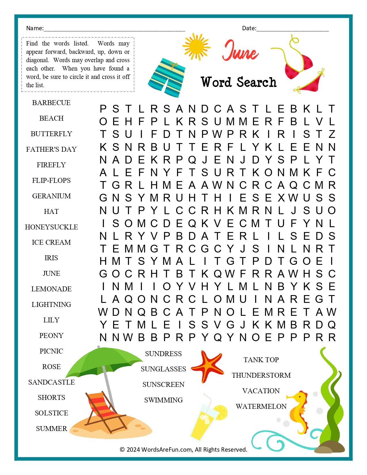 June Word Search