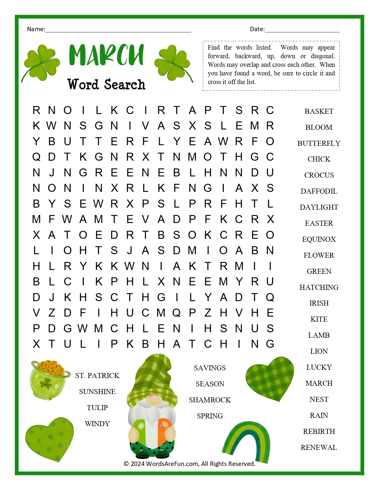 March Word Search