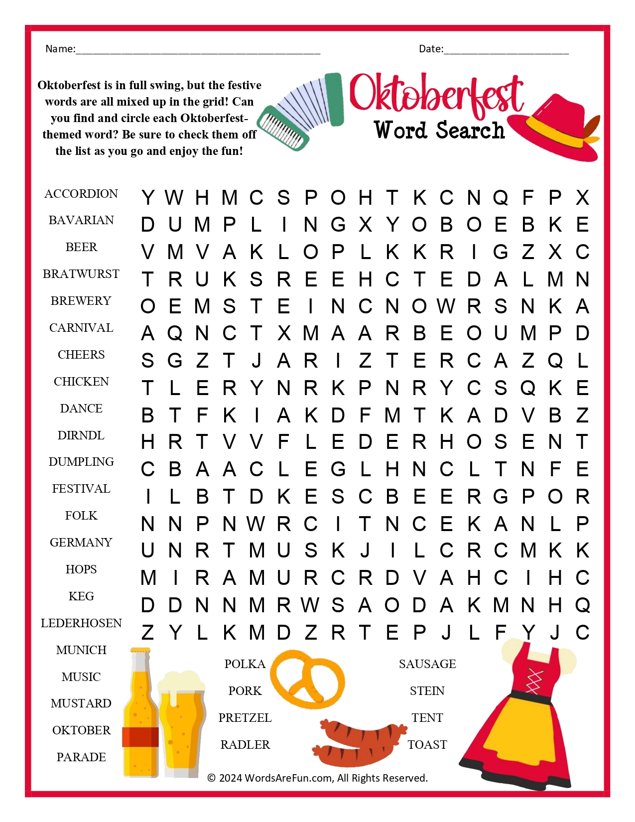 Oktoberfest Word Search