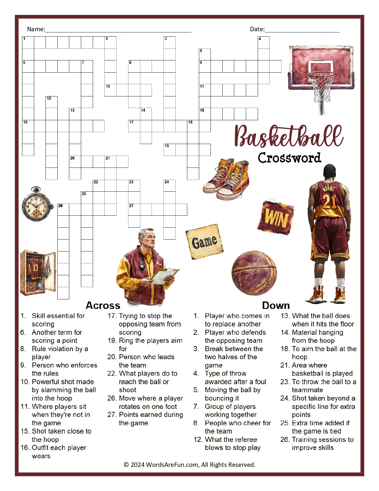 Basketball Crossword Puzzle