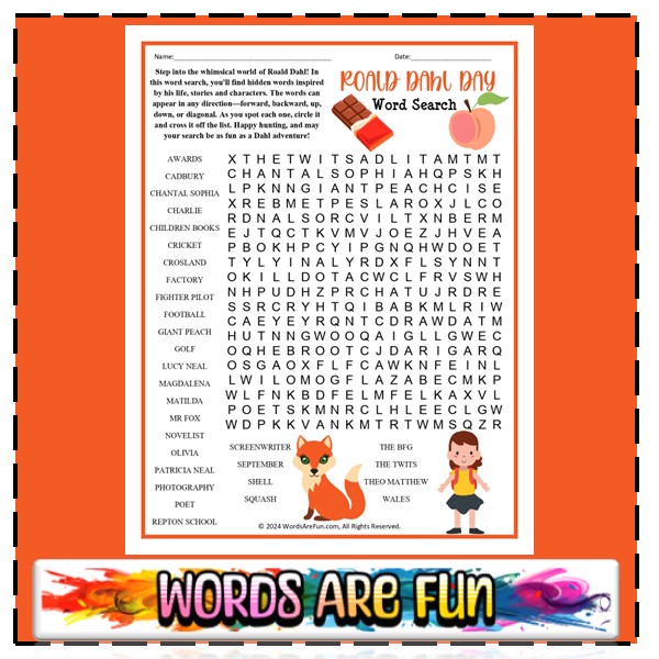 Roald Dahl Day Word Search