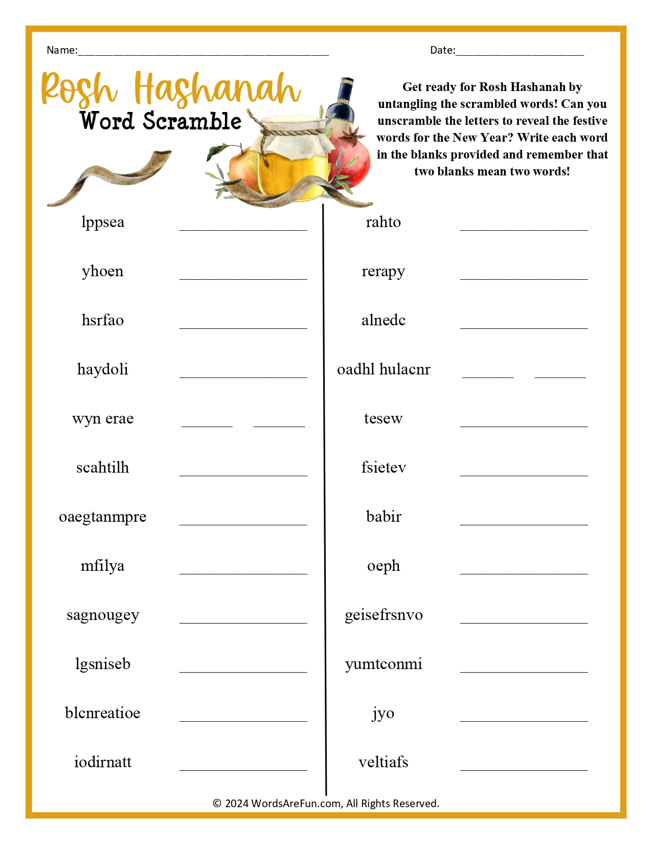 Rosh Hashanah Word Scramble