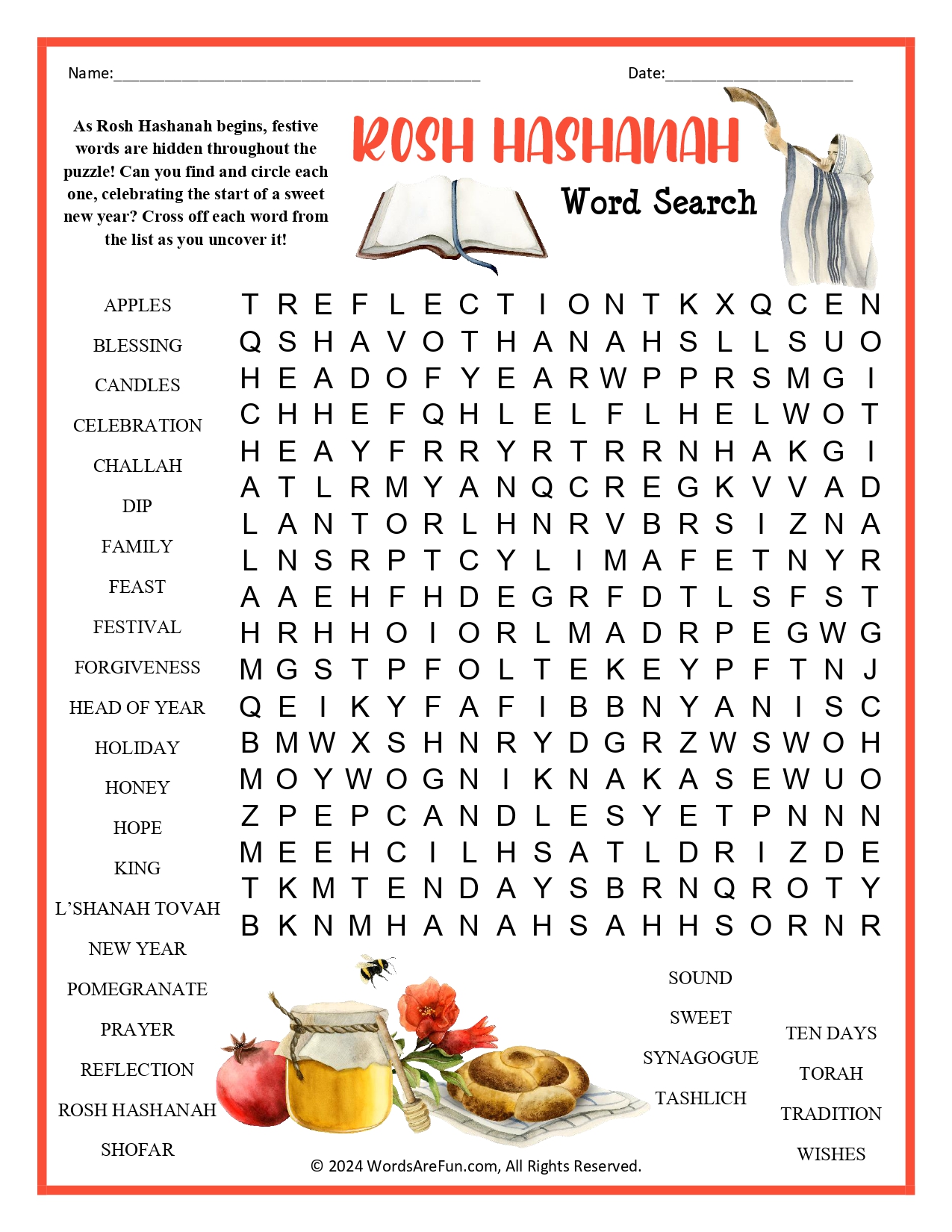 Rosh Hashanah Word Search