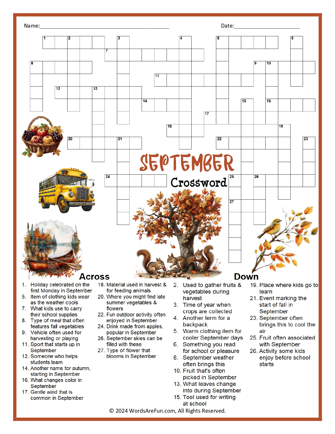 September Crossword Puzzle