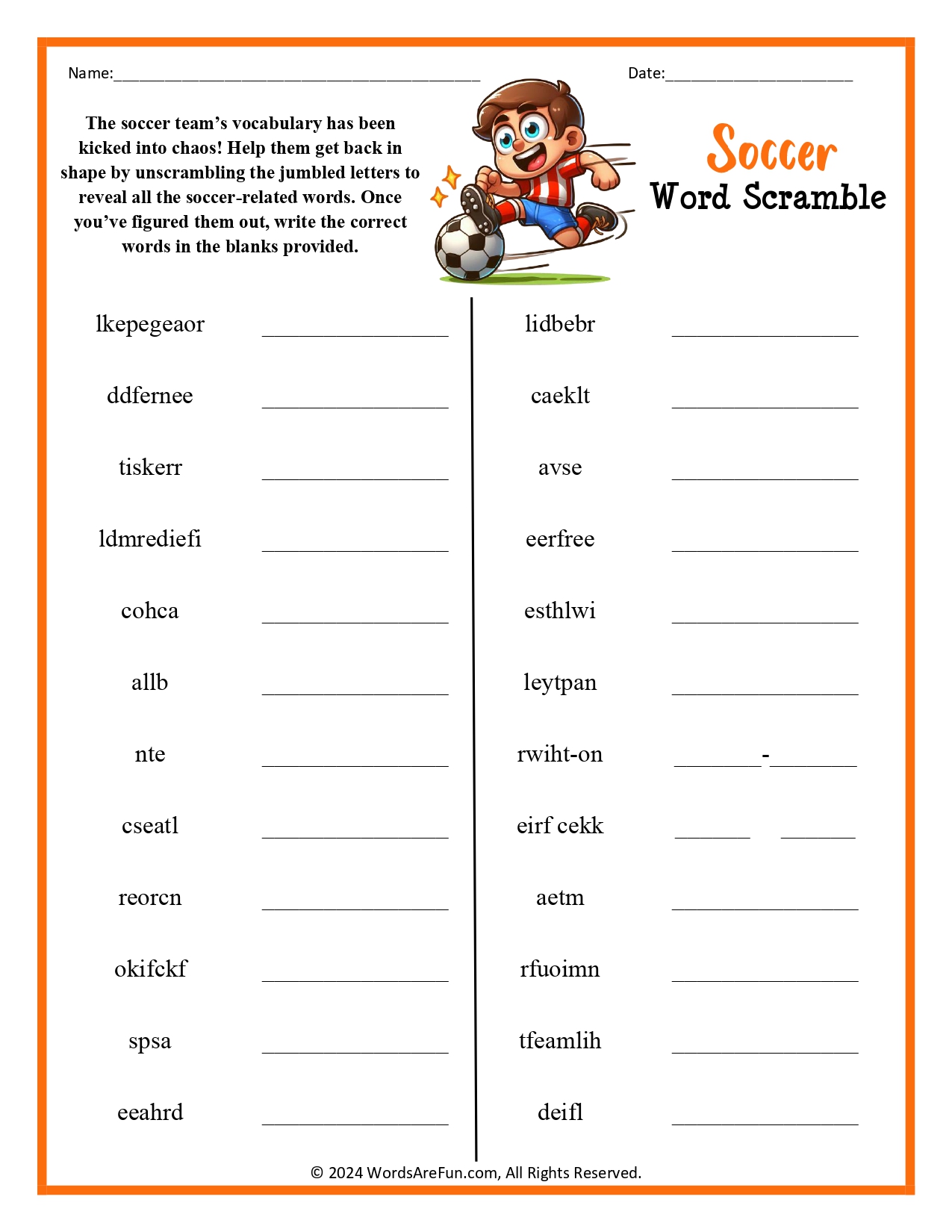 Soccer Word Scramble