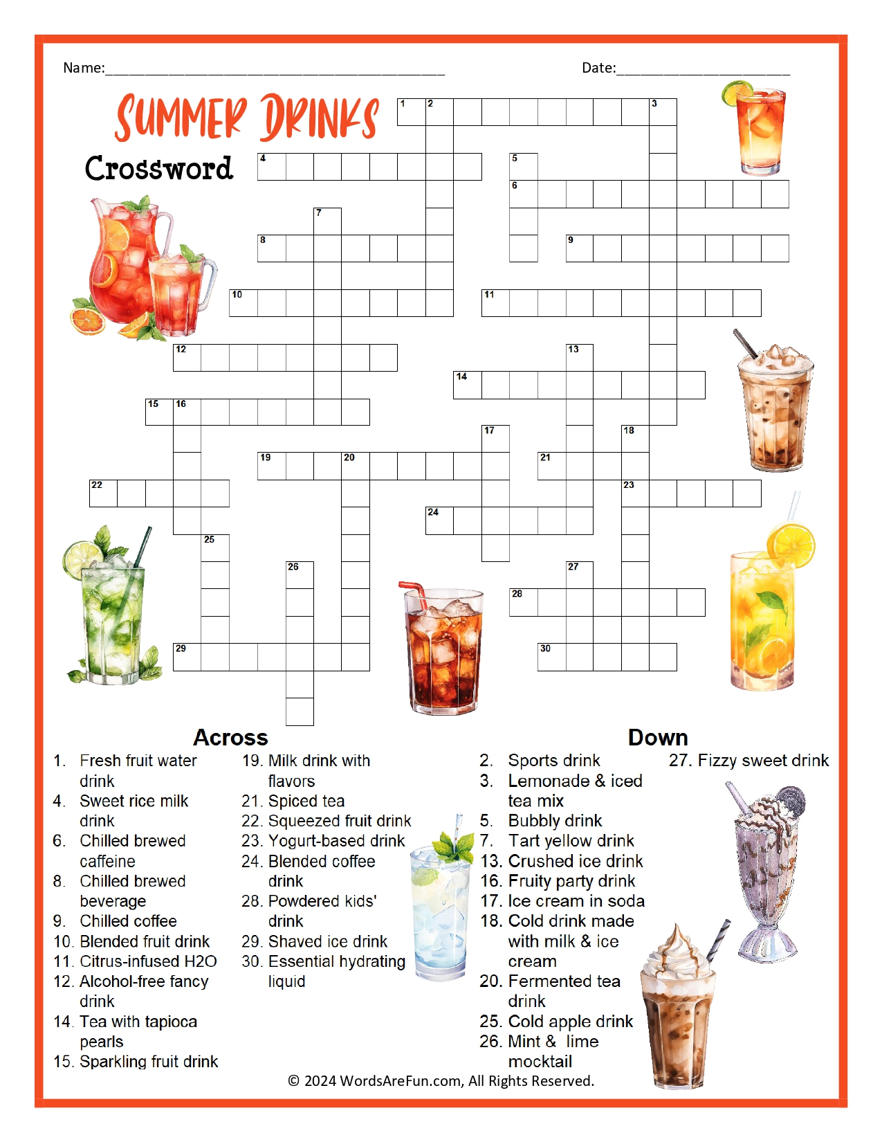 Summer Drinks Crossword