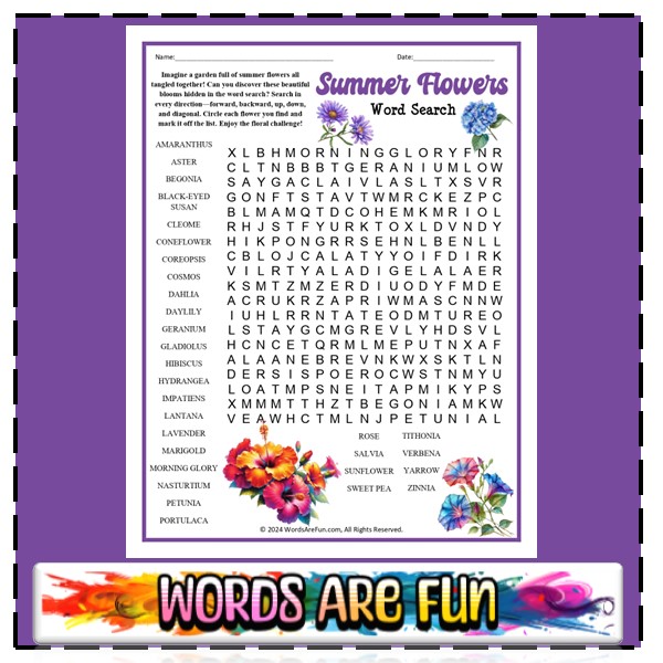 Summer Flowers Word Search