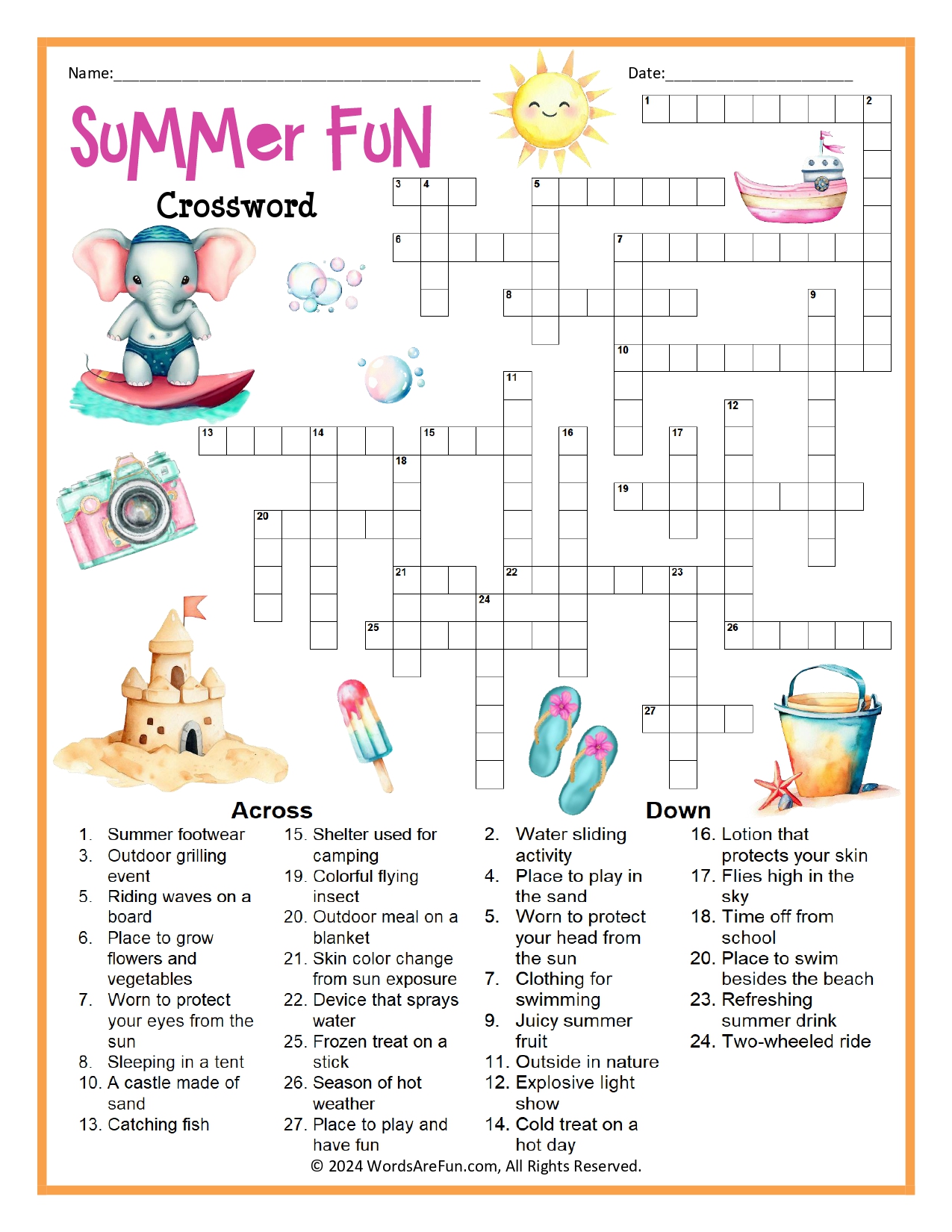 Summer Fun Crossword Puzzle