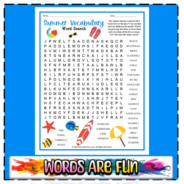 Summer Vocabulary Word Search