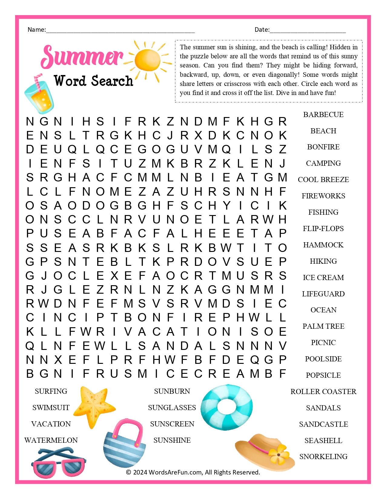 Summer Word Search