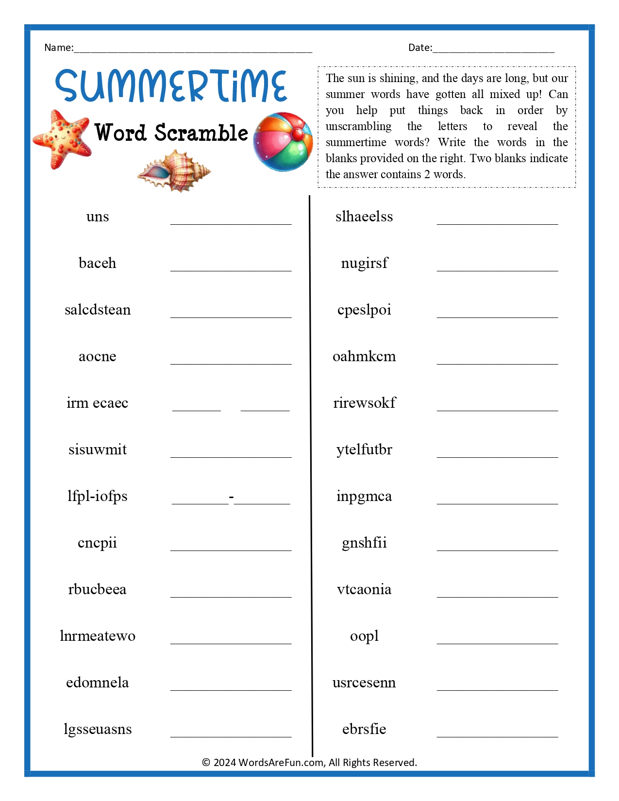 Summertime Word Scramble