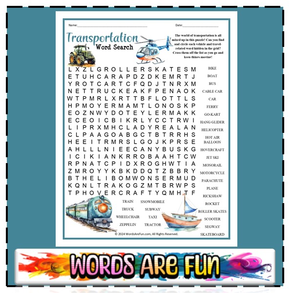 Transportation Word Search