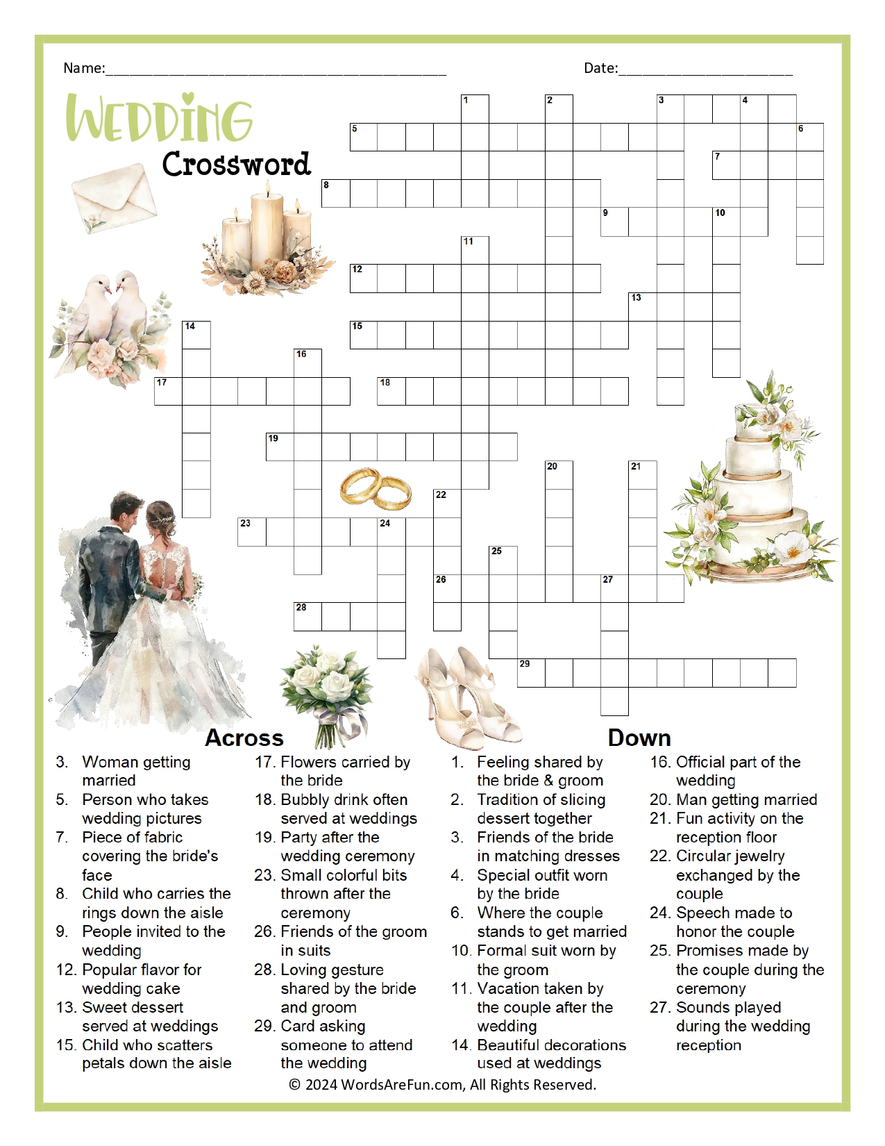 Wedding Crossword Puzzle