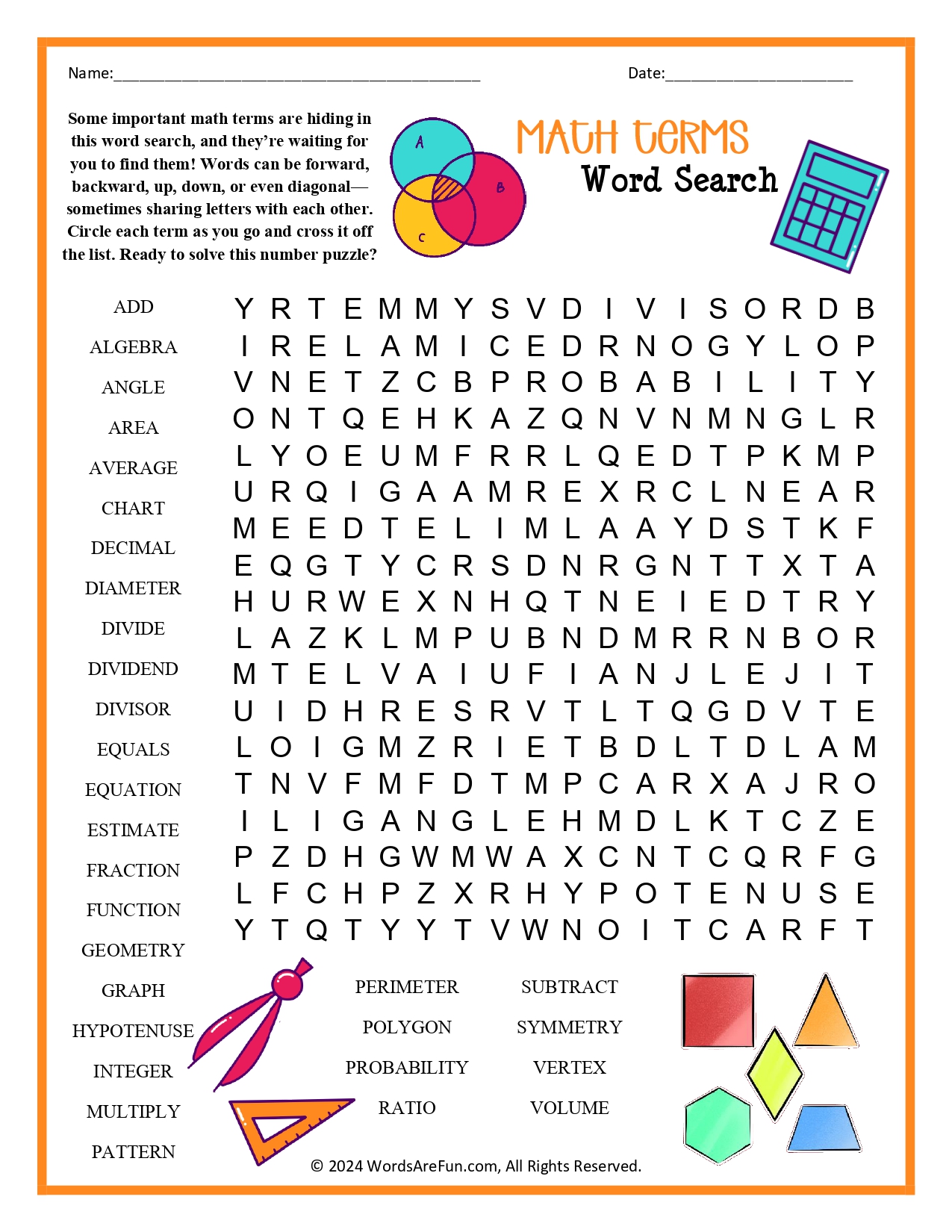 Math Terms Word Search