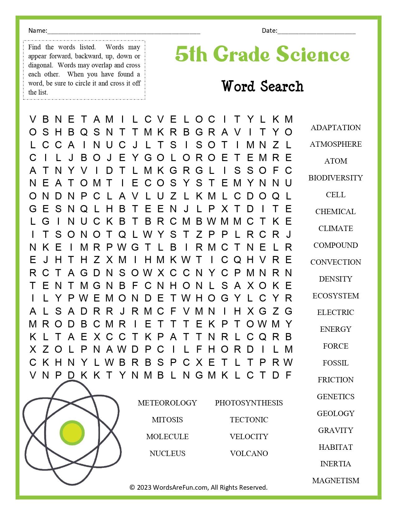 5th Grade Science Word Search