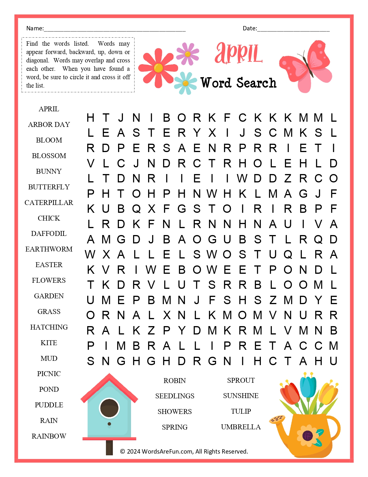 April Word Search