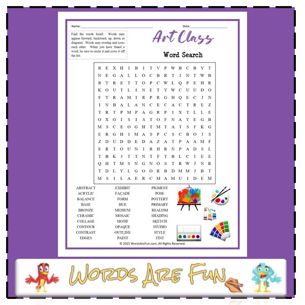 Art Class Word Search