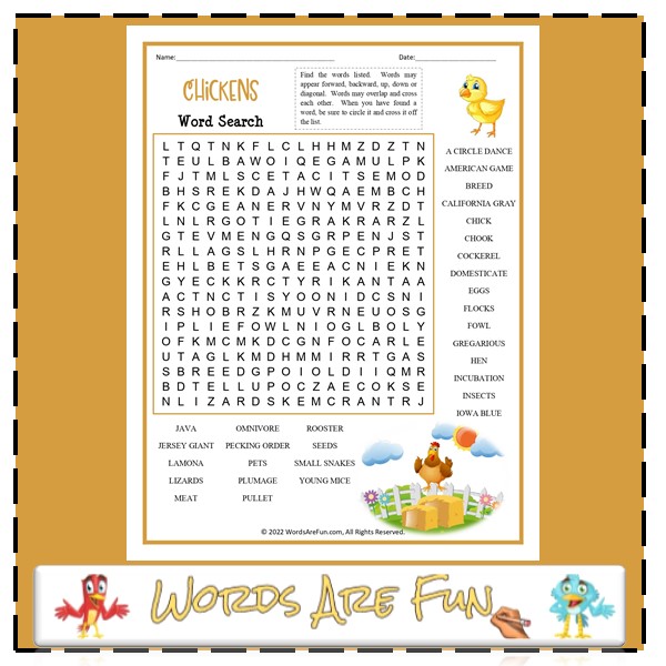 Chickens Word Search