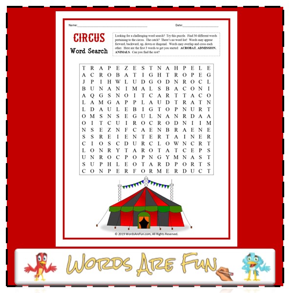 Circus Word Search (Challenging)