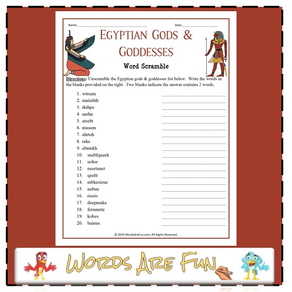 Egyptian Gods & Goddesses Word Scramble