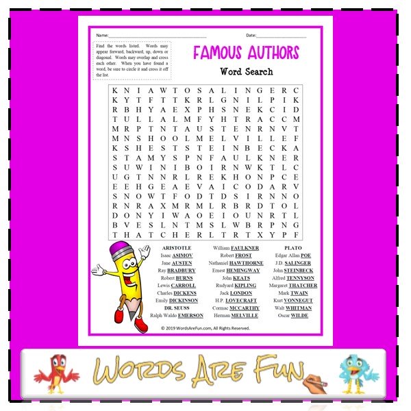 Famous Authors Word Search