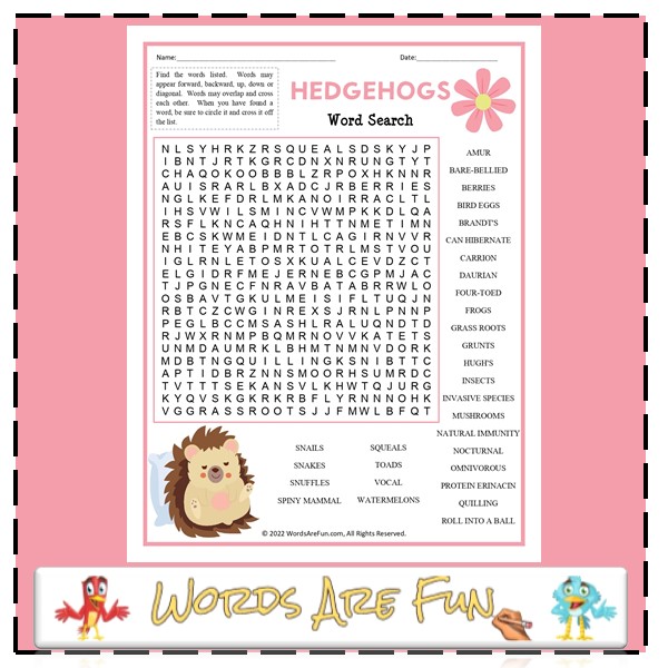 Hedgehogs Word Search