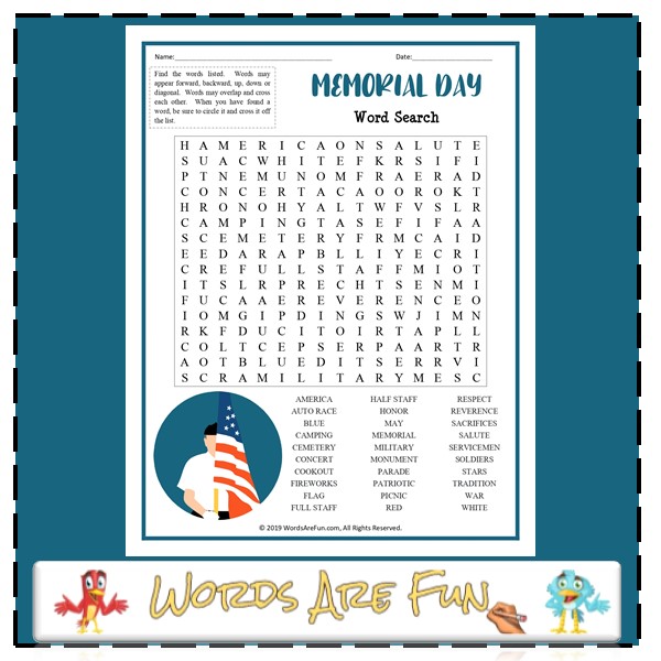 Memorial Day Word Search