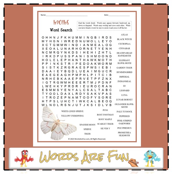 Moths Word Search