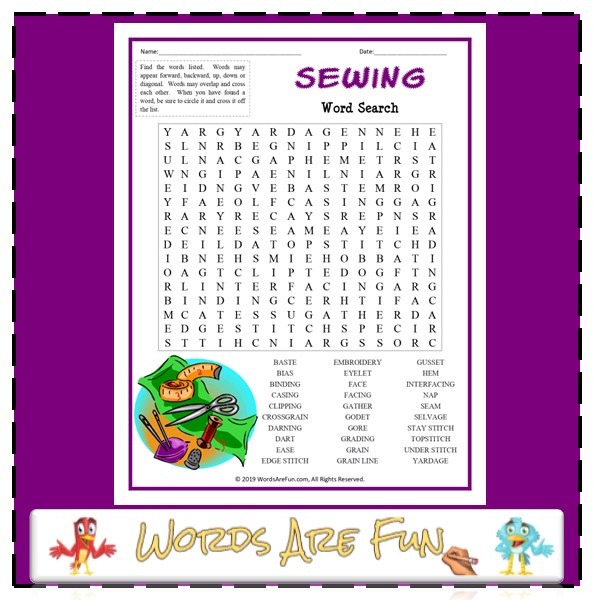 Sewing Word Search