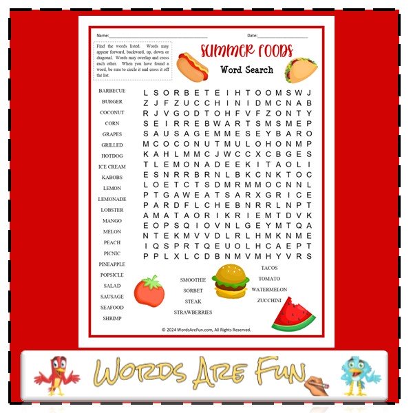 Summer Foods Word Search