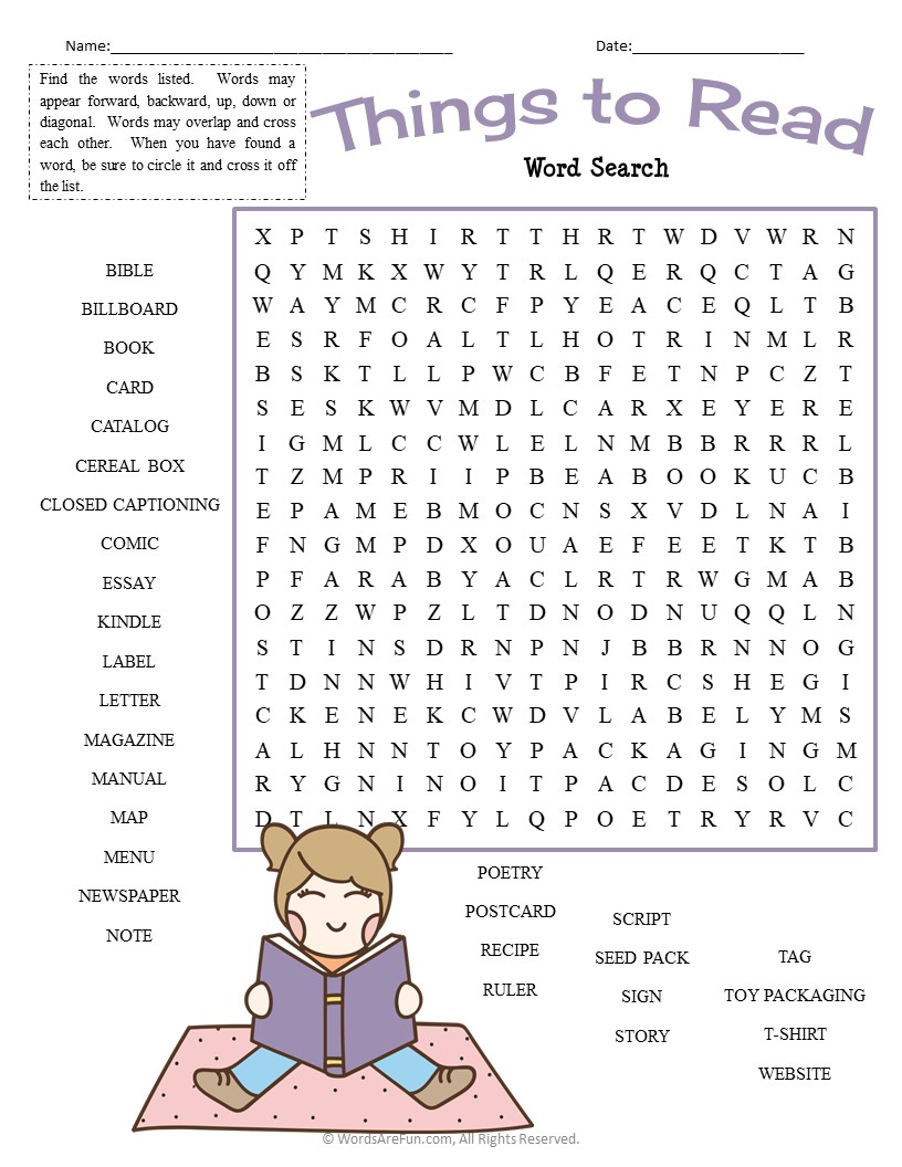 Things to Read Word Search