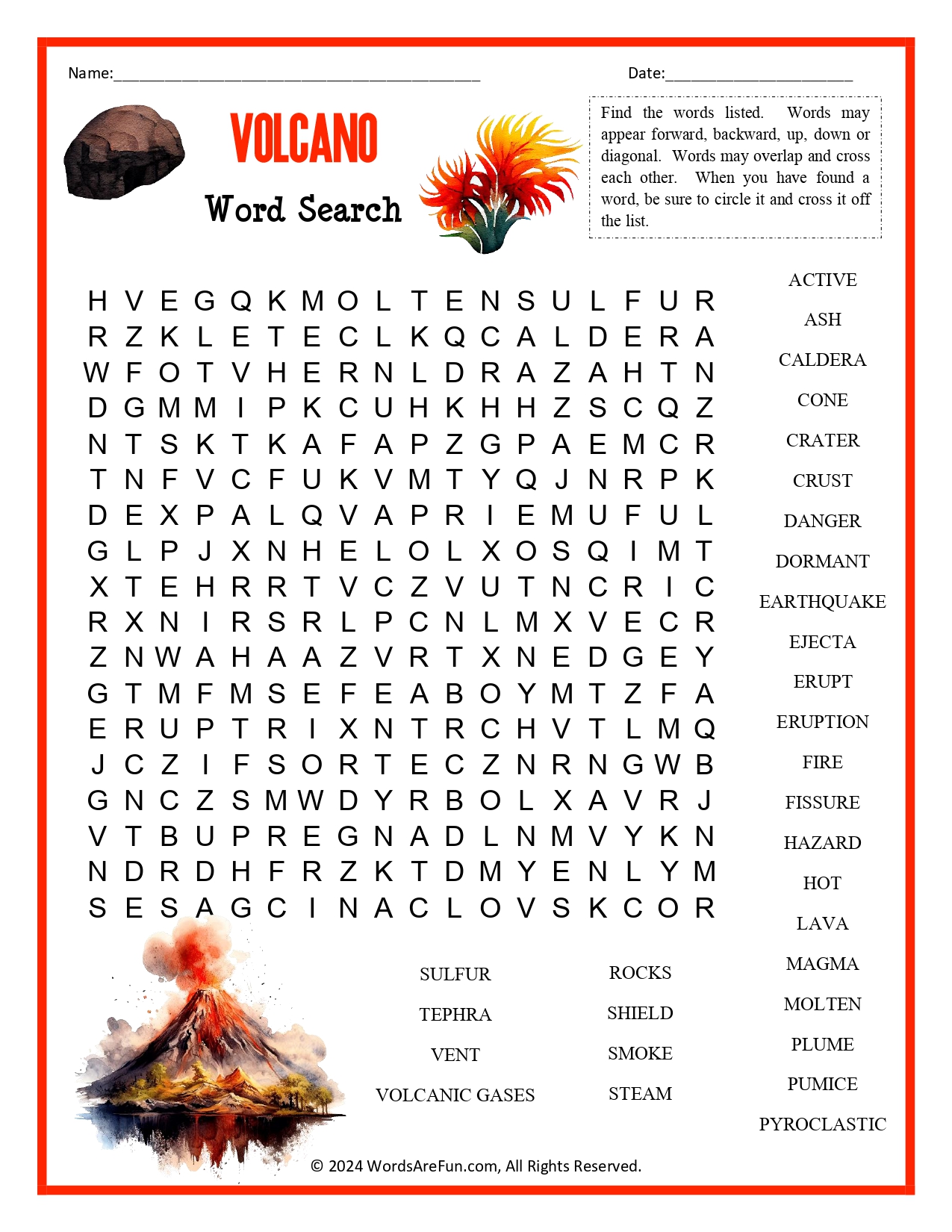 Volcano Word Search