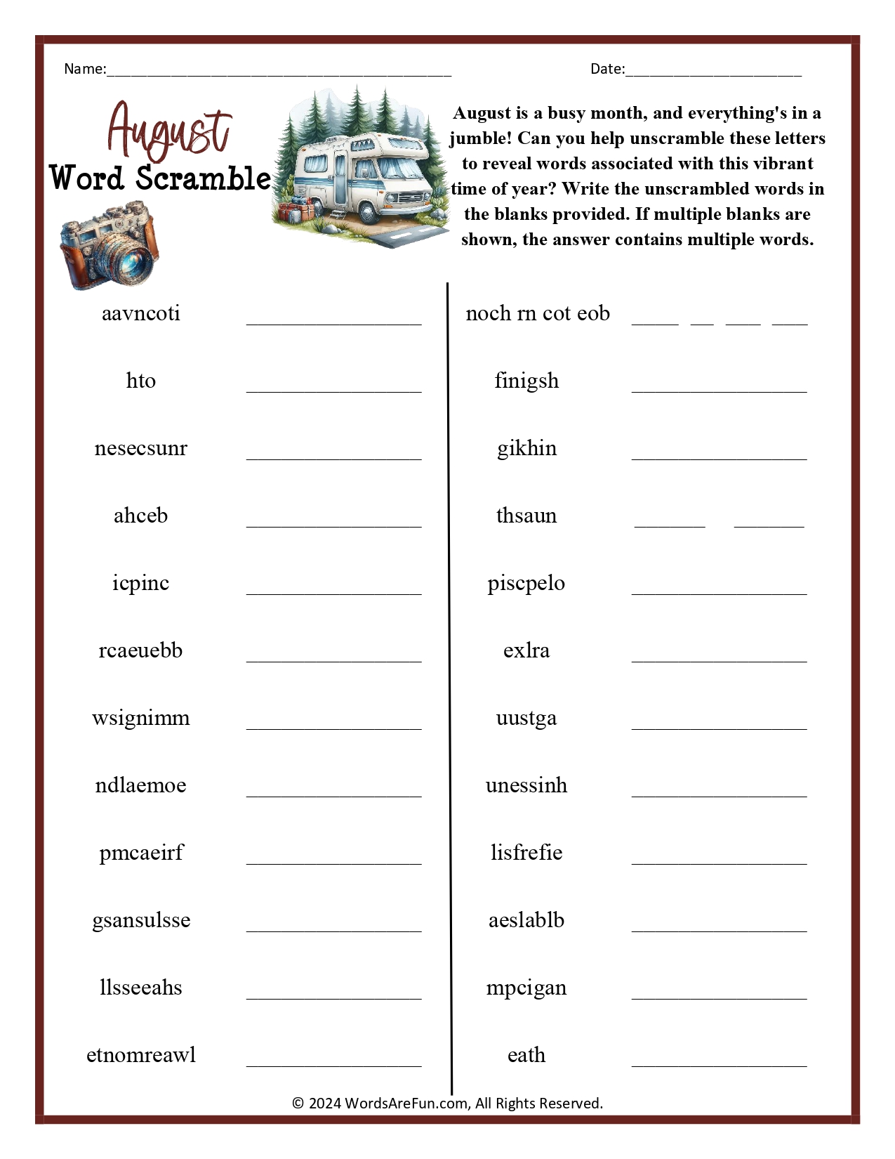 August Word Scramble