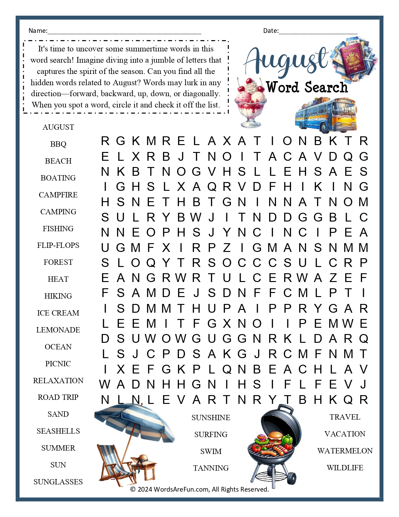 August Word Search