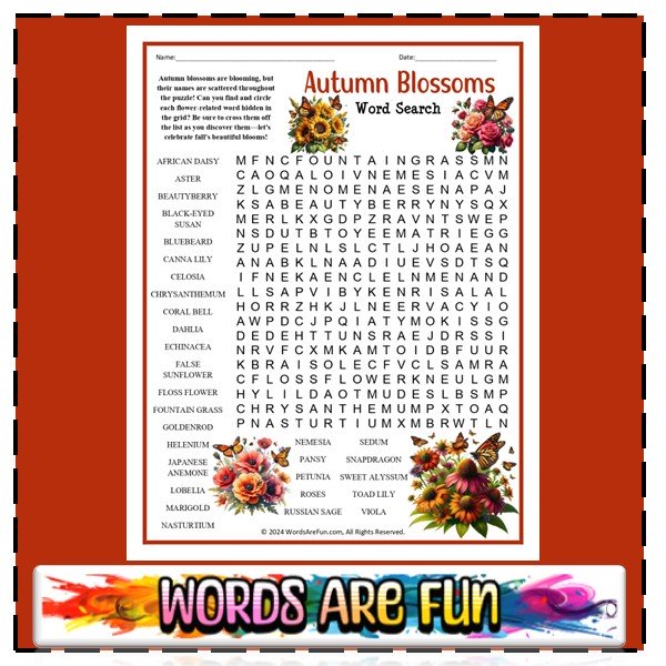 Autumn Blossoms Word Search