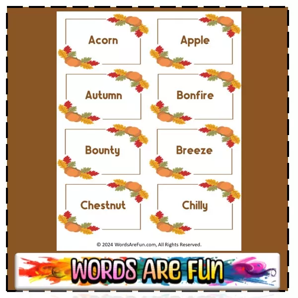 Autumn Vocabulary Flashcards