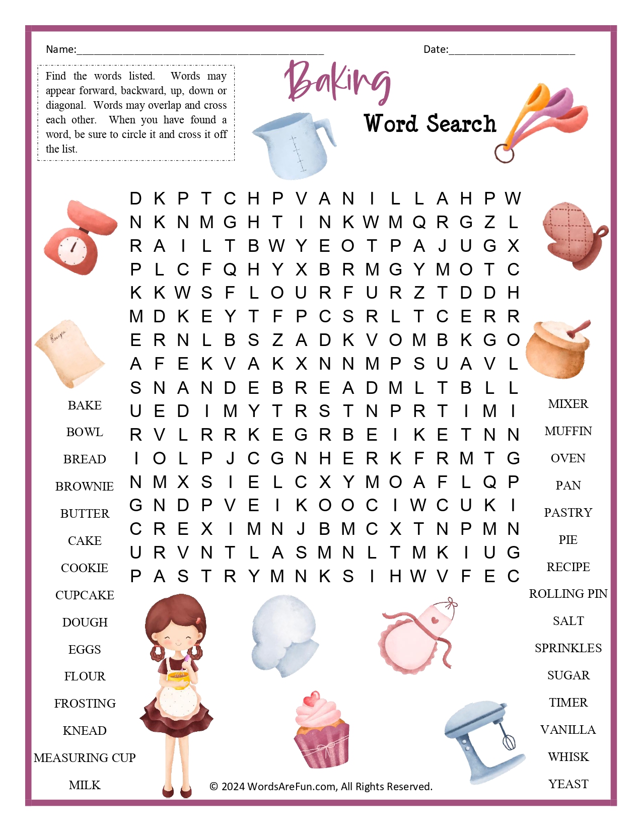 Baking Word Search