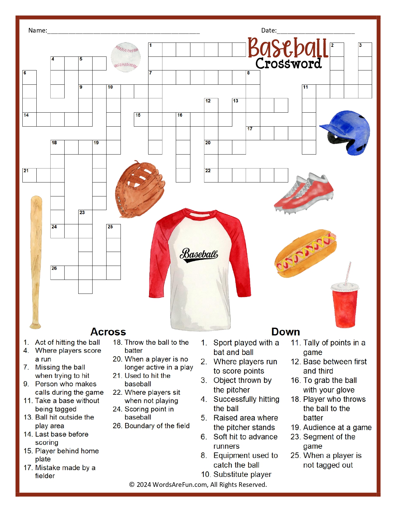 Baseball Crossword Puzzle