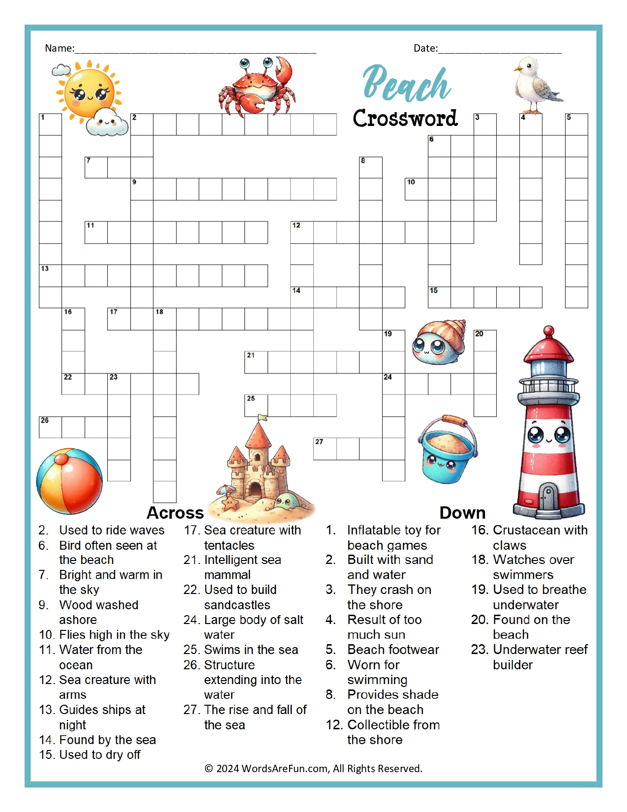 Beach Crossword Puzzle