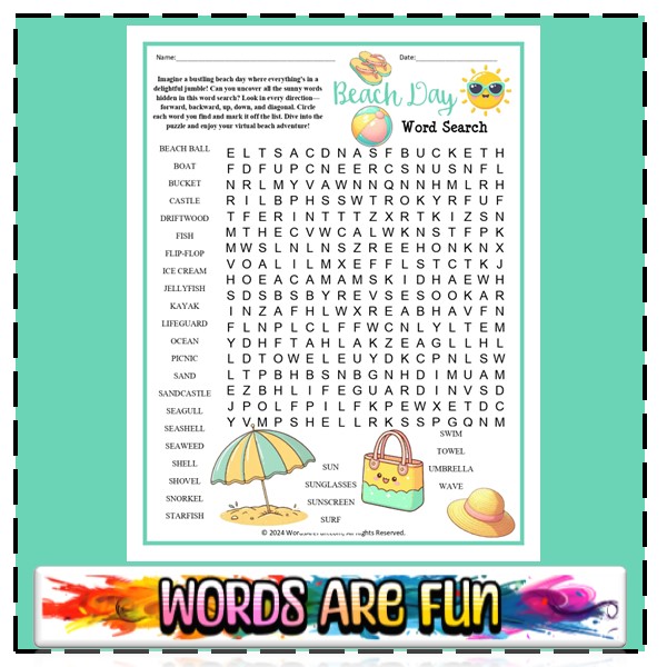Beach Day Word Search