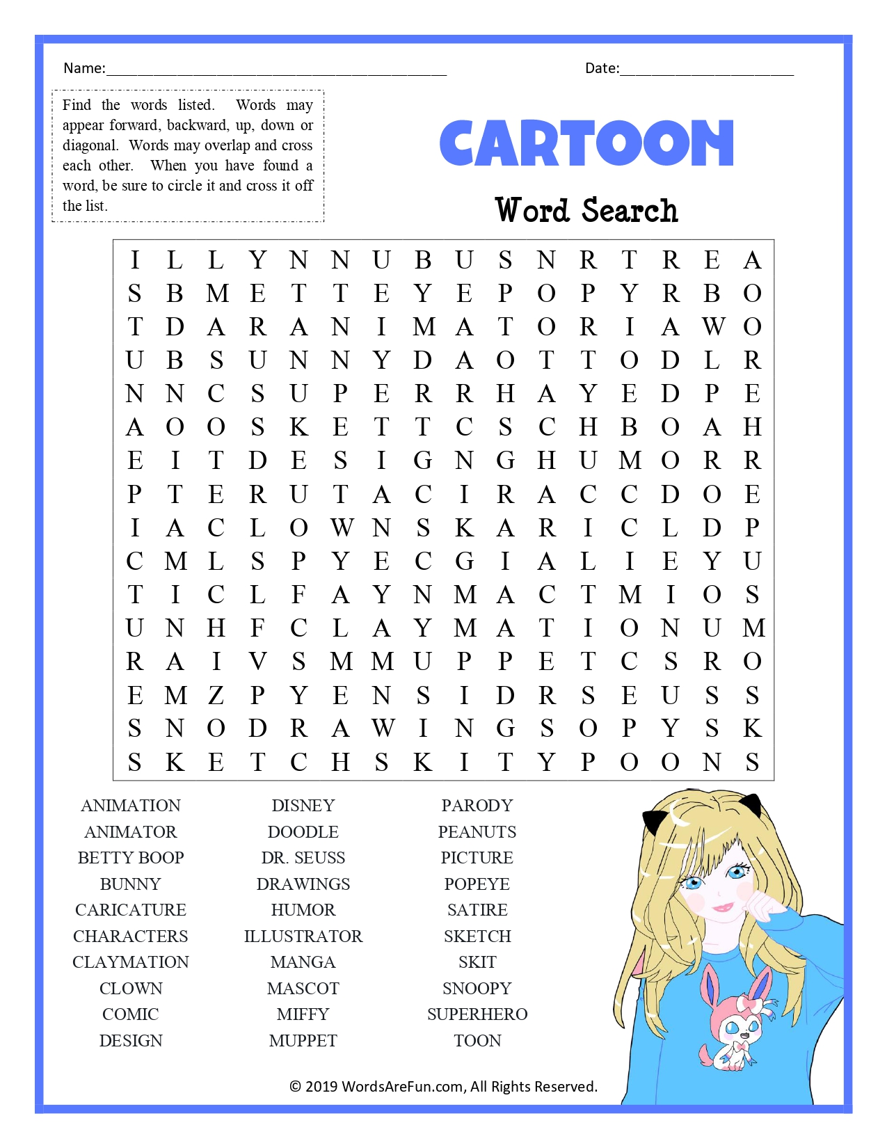 Cartoon Word Search